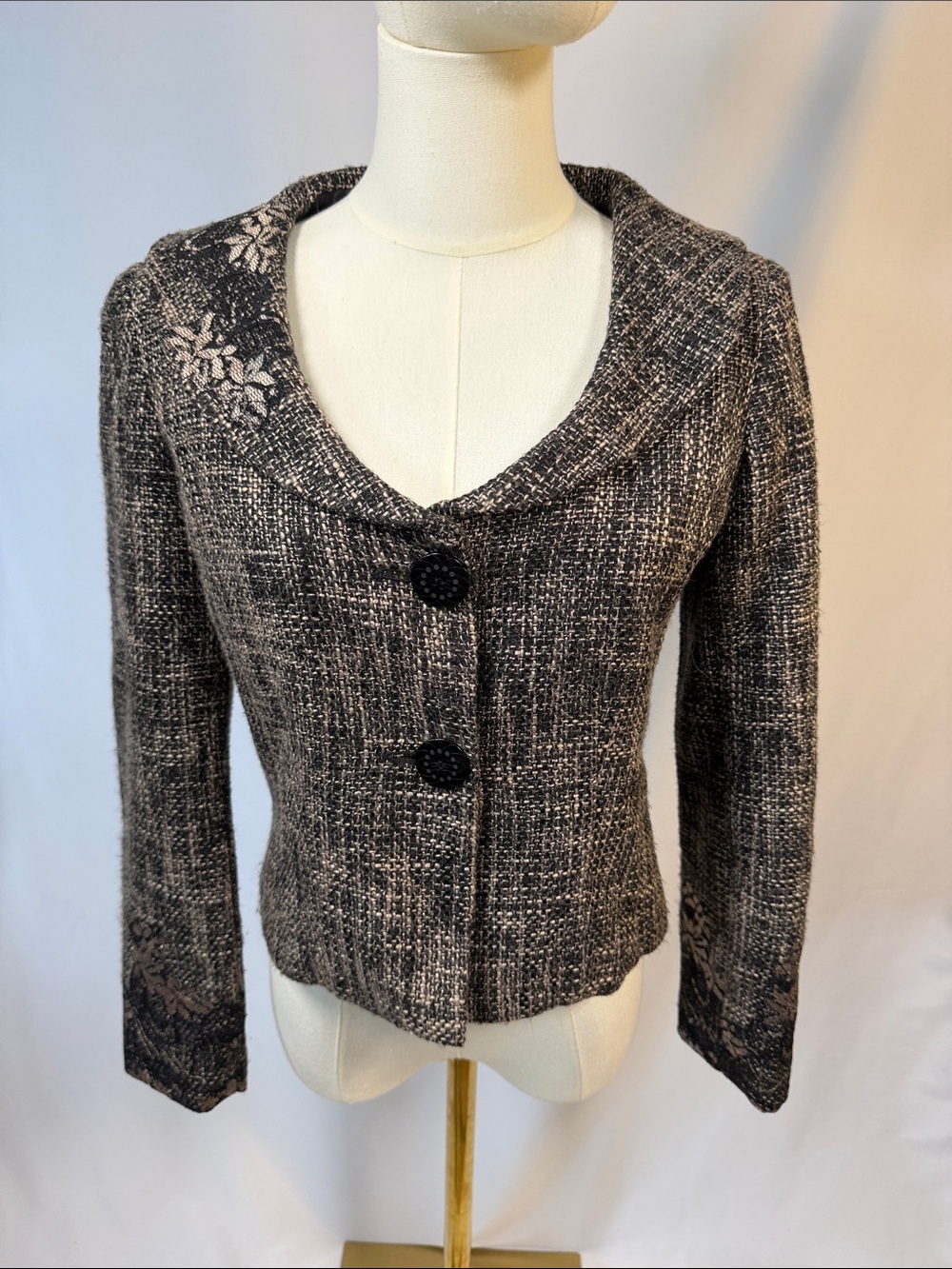 Nine& Company by Nine West Black and Cream Tweed and embroidered Blazer